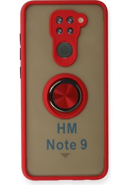 Xiaomi Redmi Note 9 Kılıf Standlı Yüzüklü Buzlu Tasarım Arka Kapak - Kırmızı