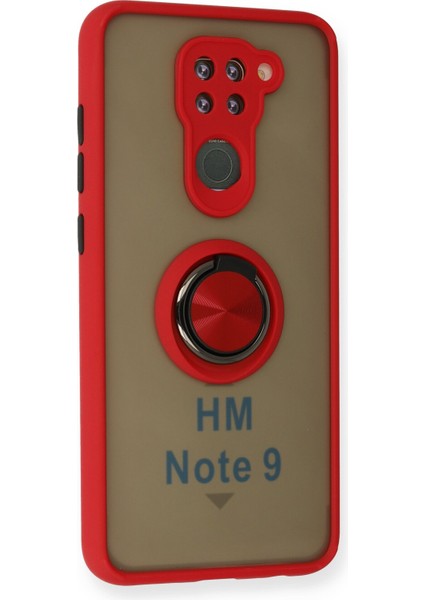 Xiaomi Redmi Note 9 Kılıf Standlı Yüzüklü Buzlu Tasarım Arka Kapak - Kırmızı