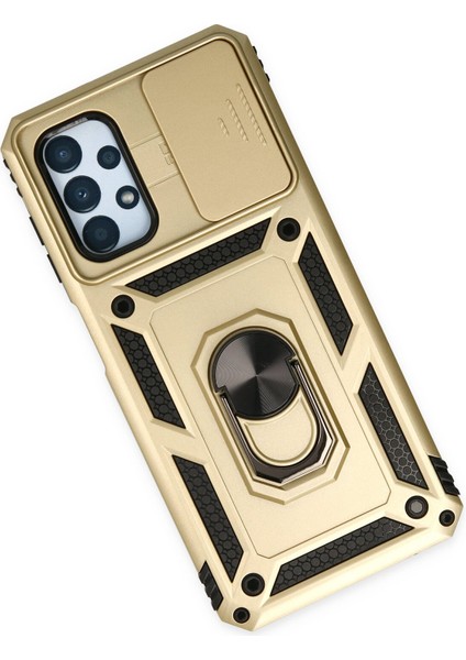 Samsung Galaxy A13 4g Kılıf Kamera Korumalı Sürgülü Yüzüklü Armor Military Zırh Tank - Gold modelleri