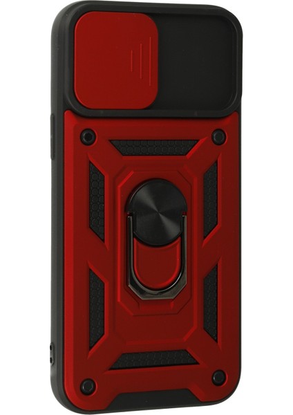 iPhone 13 Pro Kılıf Kamera Korumalı Sürgülü Yüzüklü Armor Military Zırh Tank - Kırmızı