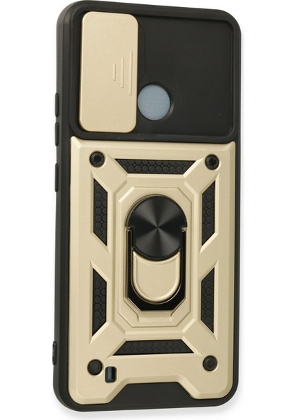 Realme C11 2021 Kılıf Kamera Korumalı Sürgülü Yüzüklü Armor Military Zırh Tank - Gold modelleri