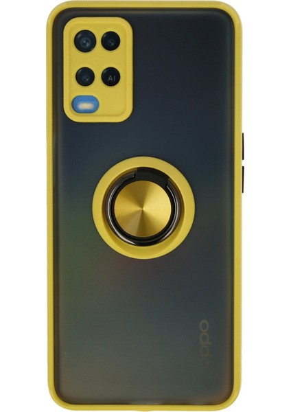 Oppo A54 4g Kılıf Standlı Yüzüklü Buzlu Tasarım Arka Kapak - Sarı