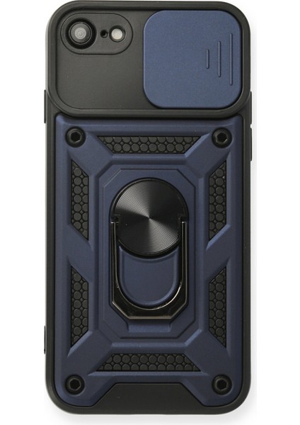 iPhone 8 Kılıf Kamera Korumalı Sürgülü Yüzüklü Armor Military Zırh Tank - Lacivert