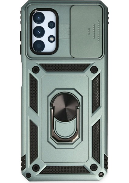 Samsung Galaxy A13 4g Kılıf Kamera Korumalı Sürgülü Yüzüklü Armor Military Zırh Tank - Yeşil