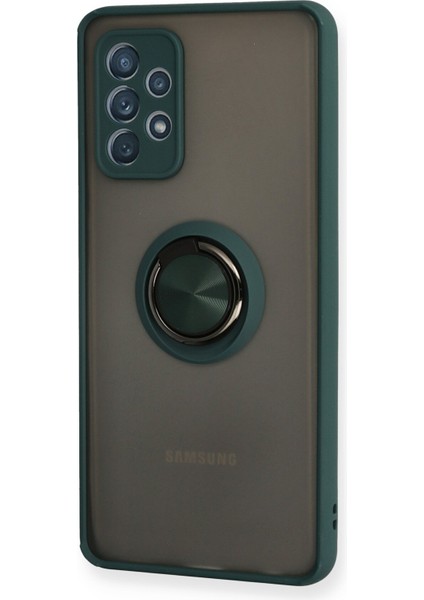 Samsung Galaxy A72 Kılıf Standlı Yüzüklü Buzlu Tasarım Arka Kapak - Yeşil fiyatları