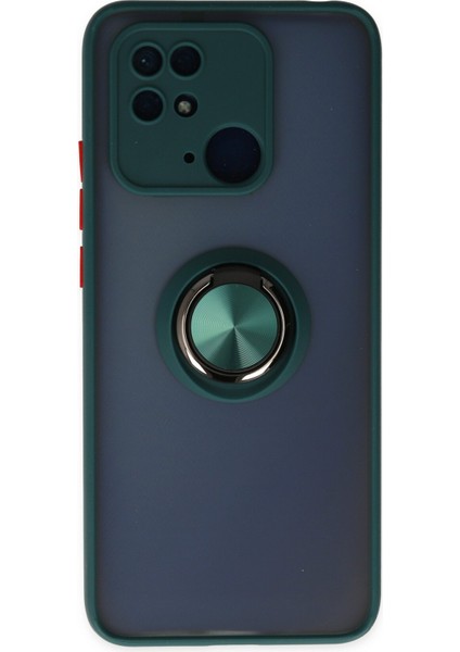 Xiaomi Poco C40 Kılıf Standlı Yüzüklü Buzlu Tasarım Arka Kapak - Yeşil