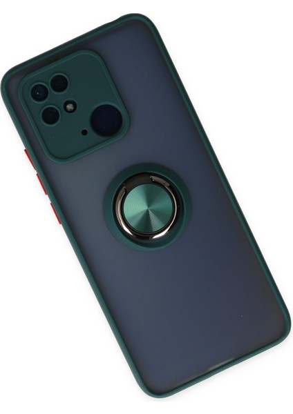 Xiaomi Poco C40 Kılıf Standlı Yüzüklü Buzlu Tasarım Arka Kapak - Yeşil fiyatları