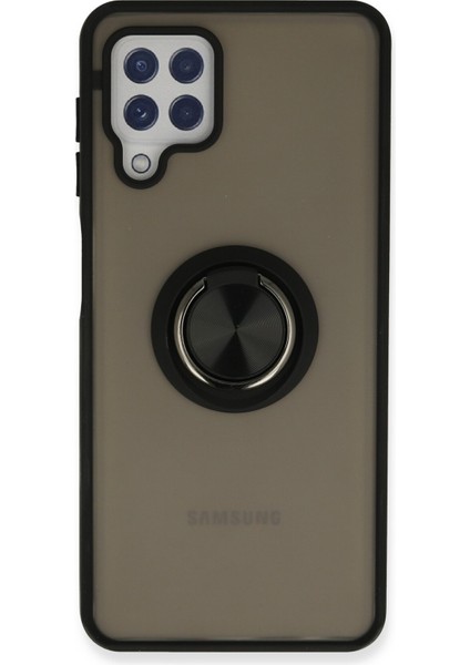 Samsung Galaxy M32 Kılıf Standlı Yüzüklü Buzlu Tasarım Arka Kapak - Siyah
