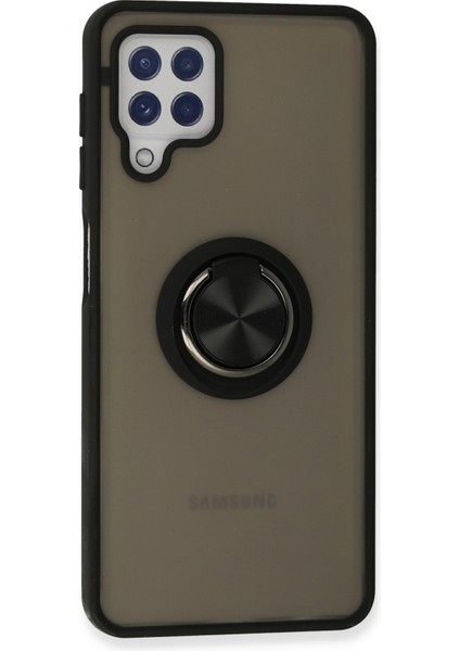 Samsung Galaxy M32 Kılıf Standlı Yüzüklü Buzlu Tasarım Arka Kapak - Siyah modelleri
