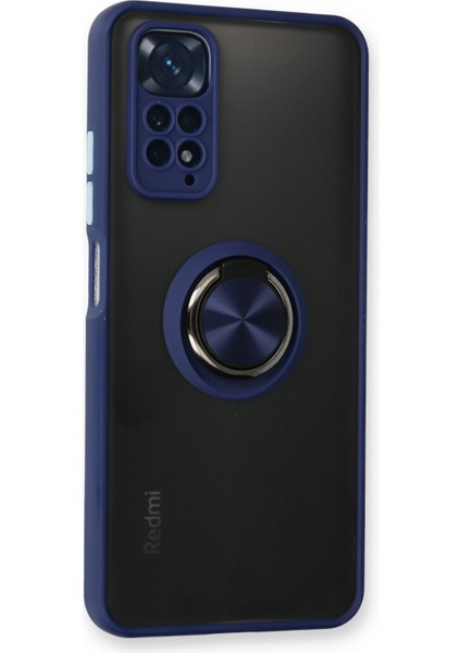 Xiaomi Redmi Note 11 Kılıf Standlı Yüzüklü Buzlu Tasarım Arka Kapak - Lacivert
