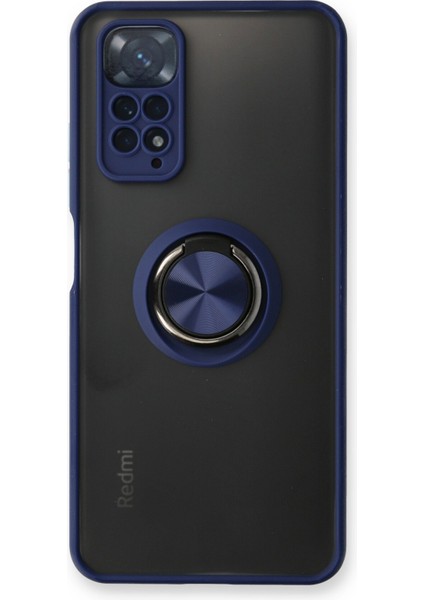 Xiaomi Redmi Note 11 Kılıf Standlı Yüzüklü Buzlu Tasarım Arka Kapak - Lacivert fiyatları