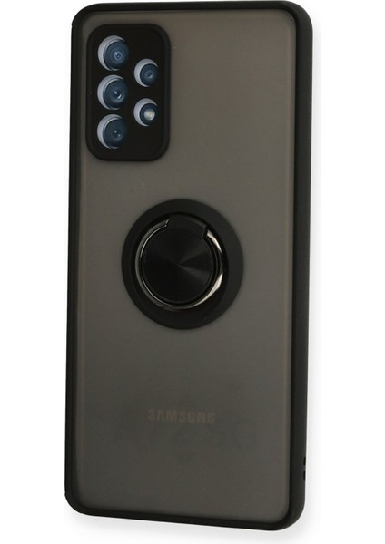 Samsung Galaxy A72 Kılıf Standlı Yüzüklü Buzlu Tasarım Arka Kapak - Siyah fiyatları