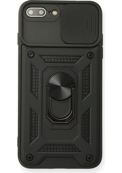 iPhone 7 Plus Kılıf Kamera Korumalı Sürgülü Yüzüklü Armor Military Zırh Tank - Siyah