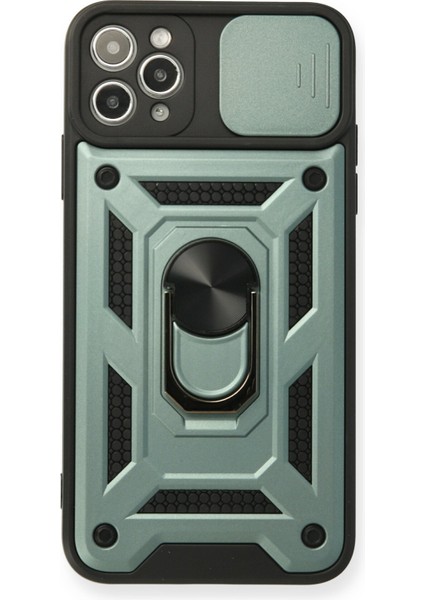 iPhone 11 Pro Kılıf Kamera Korumalı Sürgülü Yüzüklü Armor Military Zırh Tank - Yeşil