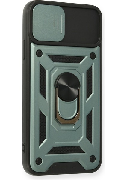 iPhone 11 Pro Kılıf Kamera Korumalı Sürgülü Yüzüklü Armor Military Zırh Tank - Yeşil