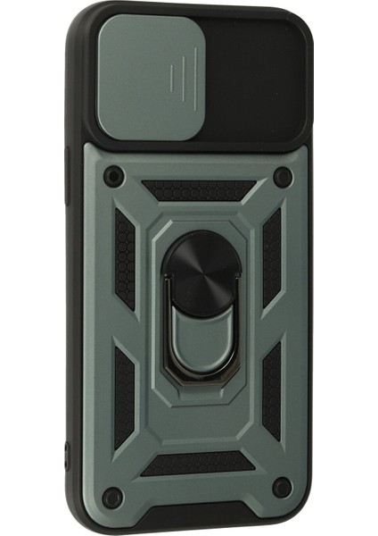 iPhone 13 Pro Max Kılıf Kamera Korumalı Sürgülü Yüzüklü Armor Military Zırh Tank - Yeşil
