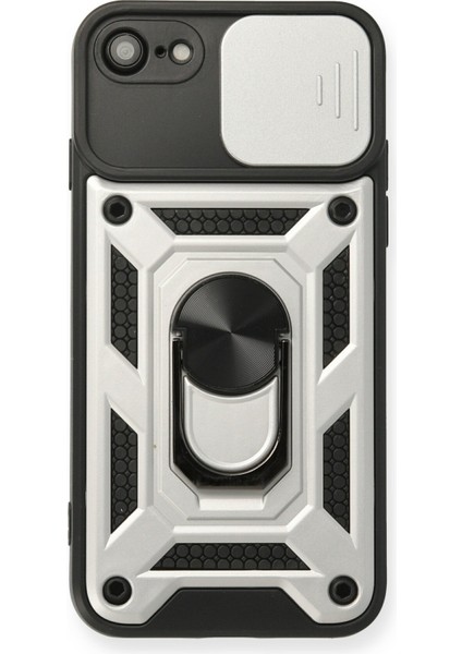 iPhone Se 2020 Kılıf Kamera Korumalı Sürgülü Yüzüklü Armor Military Zırh Tank - Gümüş
