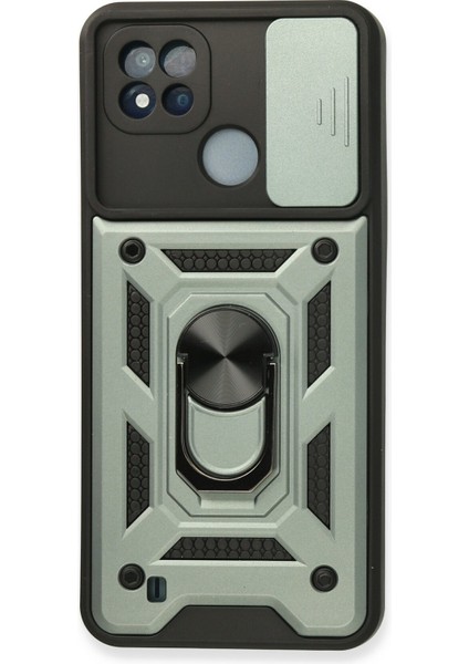 Realme C11 2021 Kılıf Kamera Korumalı Sürgülü Yüzüklü Armor Military Zırh Tank - Yeşil