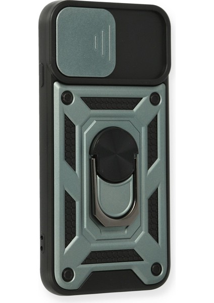 iPhone Se 2020 Kılıf Kamera Korumalı Sürgülü Yüzüklü Armor Military Zırh Tank - Yeşil