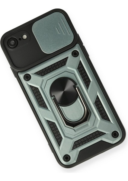 iPhone Se 2020 Kılıf Kamera Korumalı Sürgülü Yüzüklü Armor Military Zırh Tank - Yeşil