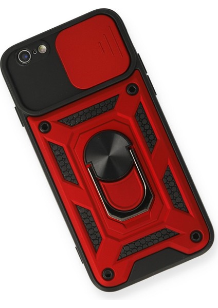 iPhone 6 Kılıf Kamera Korumalı Sürgülü Yüzüklü Armor Military Zırh Tank - Kırmızı modelleri
