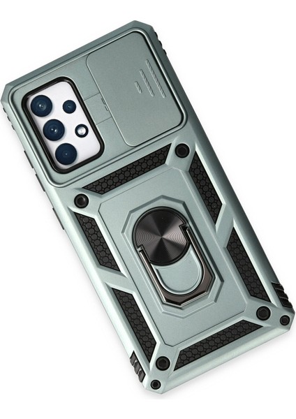 Samsung Galaxy A72 Kılıf Kamera Korumalı Sürgülü Yüzüklü Armor Military Zırh Tank - Yeşil modelleri