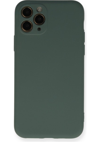iPhone 11 Pro Kılıf Lansman Içi Kadife Lüx Tasarım Silikon Kapak - Koyu Yeşil