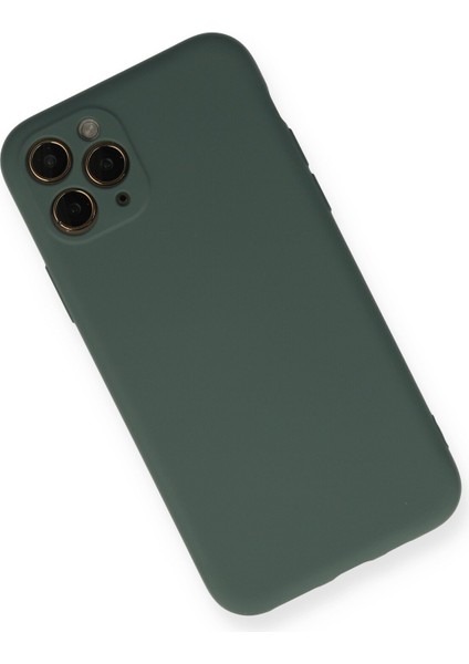 iPhone 11 Pro Kılıf Lansman Içi Kadife Lüx Tasarım Silikon Kapak - Koyu Yeşil