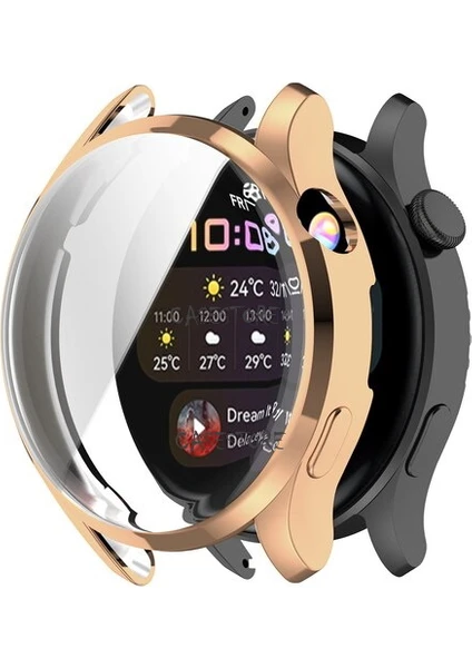 Huawei Watch Gt3 Pro 43MM Uyumlu Ekran ve Kasa Koruyucu Silikon 360 Derece Tam Kaplar Gard Military Zırh Tank