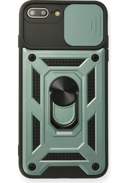 iPhone 8 Plus Kılıf Kamera Korumalı Sürgülü Yüzüklü Armor Military Zırh Tank - Yeşil