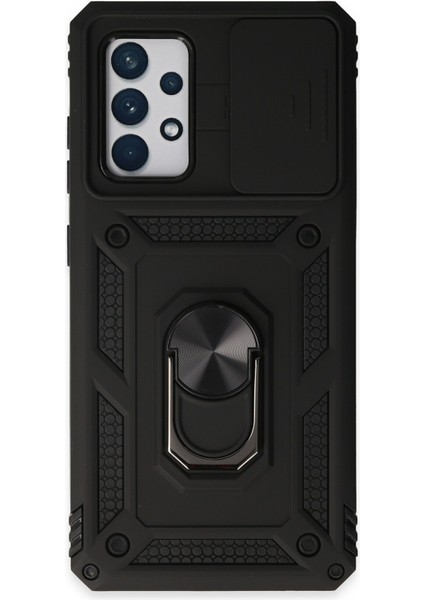 Samsung Galaxy A72 Kılıf Kamera Korumalı Sürgülü Yüzüklü Armor Military Zırh Tank - Siyah