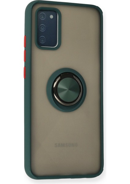 Samsung Galaxy A02S Kılıf Standlı Yüzüklü Buzlu Tasarım Arka Kapak - Yeşil fiyatları