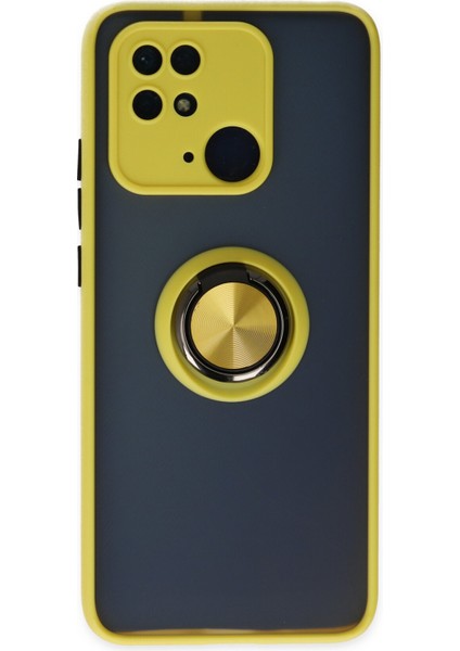 Xiaomi Poco C40 Kılıf Standlı Yüzüklü Buzlu Tasarım Arka Kapak - Sarı