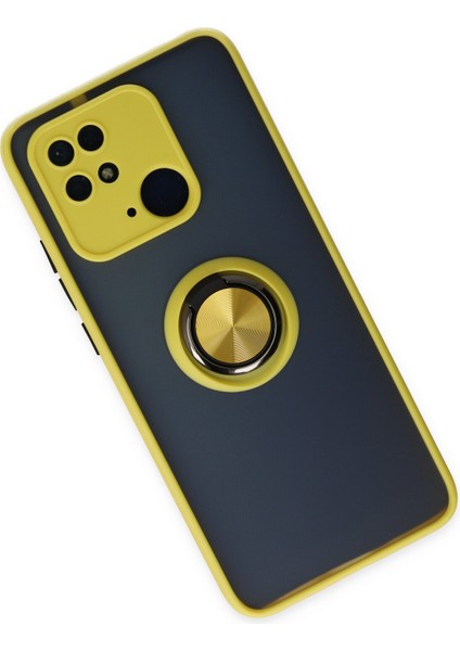 Xiaomi Poco C40 Kılıf Standlı Yüzüklü Buzlu Tasarım Arka Kapak - Sarı fiyatları