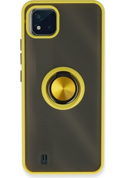 Realme C11 2021 Kılıf Standlı Yüzüklü Buzlu Tasarım Arka Kapak - Sarı