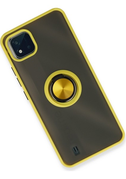 Realme C11 2021 Kılıf Standlı Yüzüklü Buzlu Tasarım Arka Kapak - Sarı fiyatları