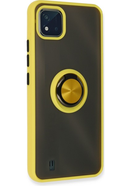 Realme C11 2021 Kılıf Standlı Yüzüklü Buzlu Tasarım Arka Kapak - Sarı modelleri