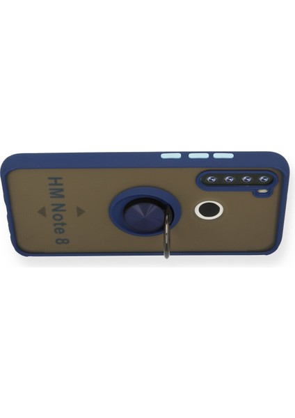 Xiaomi Redmi Note 8 Kılıf Standlı Yüzüklü Buzlu Tasarım Arka Kapak - Lacivert