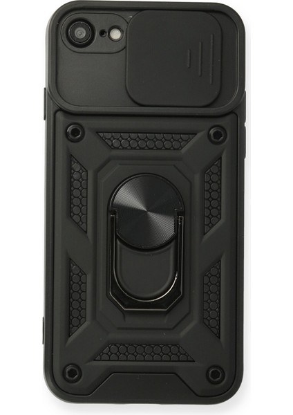 iPhone 8 Kılıf Kamera Korumalı Sürgülü Yüzüklü Armor Military Zırh Tank - Siyah