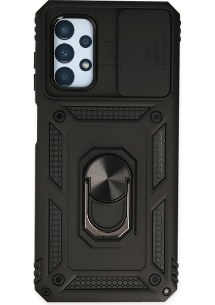 Samsung Galaxy A13 4g Kılıf Kamera Korumalı Sürgülü Yüzüklü Armor Military Zırh Tank - Siyah
