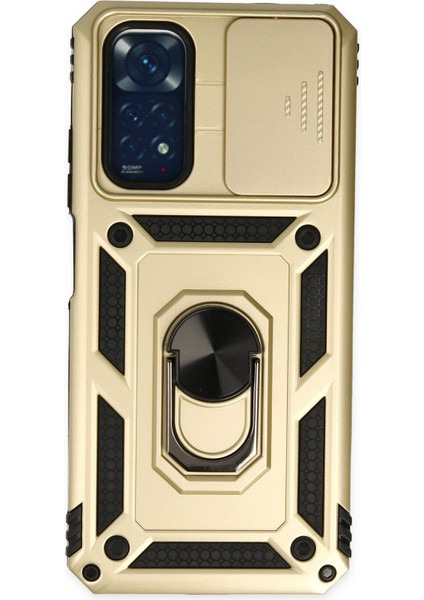 Xiaomi Redmi Note 11S Kılıf Kamera Korumalı Sürgülü Yüzüklü Armor Military Zırh Tank - Gold