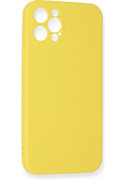 iPhone 12 Pro Max Kılıf Lansman Içi Kadife Lüx Tasarım Silikon Kapak - Sarı