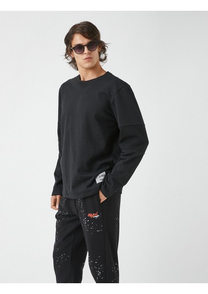 Bisiklet Yaka Etiketli Sweatshirt