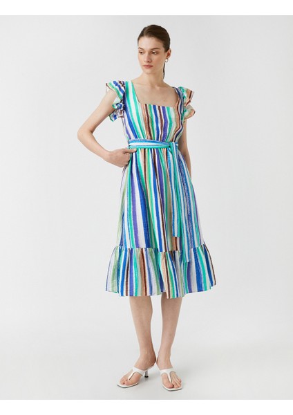 Midi Boy Elbise Kuşaklı Fırfırlı