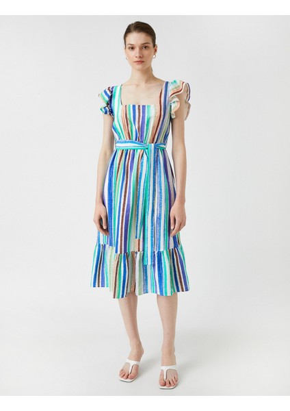 Midi Boy Elbise Kuşaklı Fırfırlı modelleri