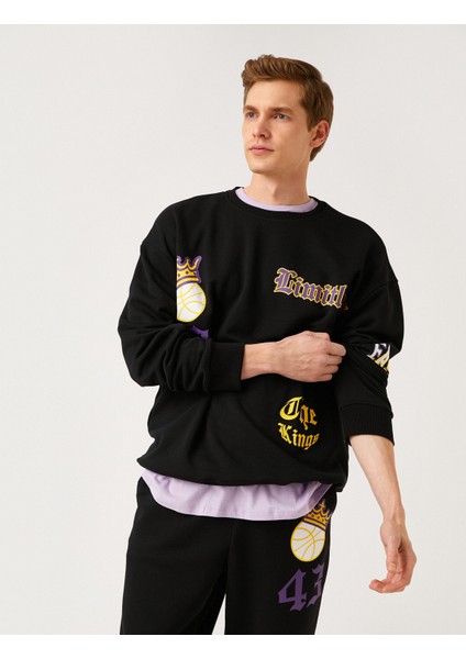 Bisiklet Yaka Baskılı Sweatshirt