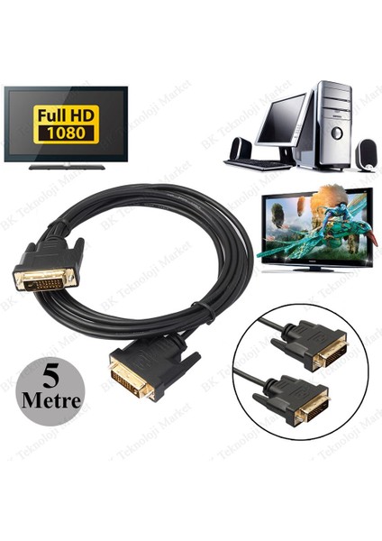 Yüksek Kalite 5 Metre DVI To DVI (24+1) Görüntü Kablosu