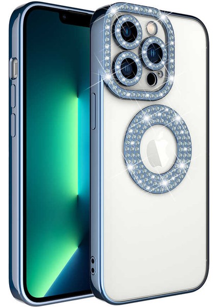 Iphone 13 Pro Max  Uyumlu Kılıf Kamera Lens Korumalı Kristal Parlak Gbox Taşlı Halkalı Lens Çerceveli Pırlanta Lüx Bayan Case Gösterişli Arkası Şeffaf Kenar Parlak