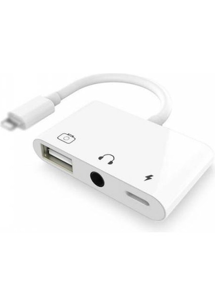 3in1 Apple Lightning Iphone, Ipad Için Şarj, 3.5mm Kulaklık ve USB Girişli Çoğaltıcı Adaptör