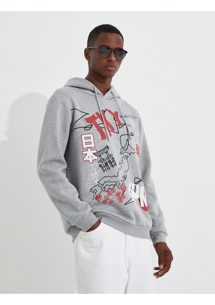Basic Kapşonlu Sweatshirt Şardonlu Slogan Baskılı Uzun Kollu fiyatları